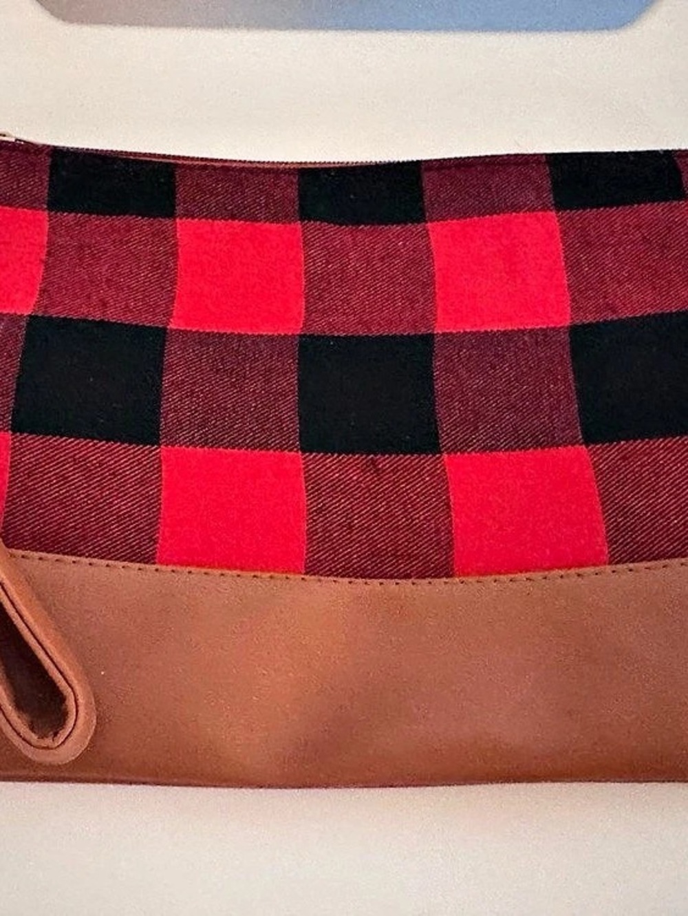 LN Buffalo Plaid Wristlet Clutch Red Black Cognac Brown Fall Christmas Bag